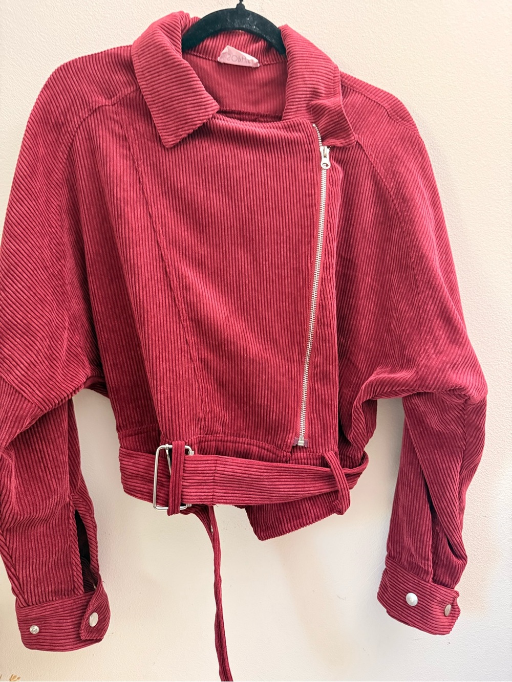Light weight Corduroy Asymmetric Zip Jacket - Red